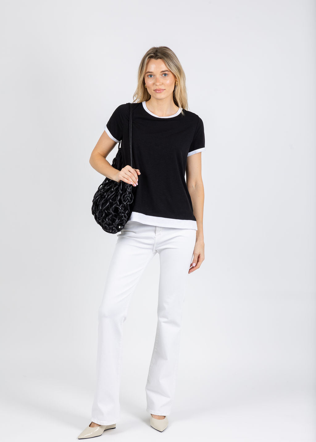 Nally & Millie Leah Layered Tee in Black available at Barbara Katz