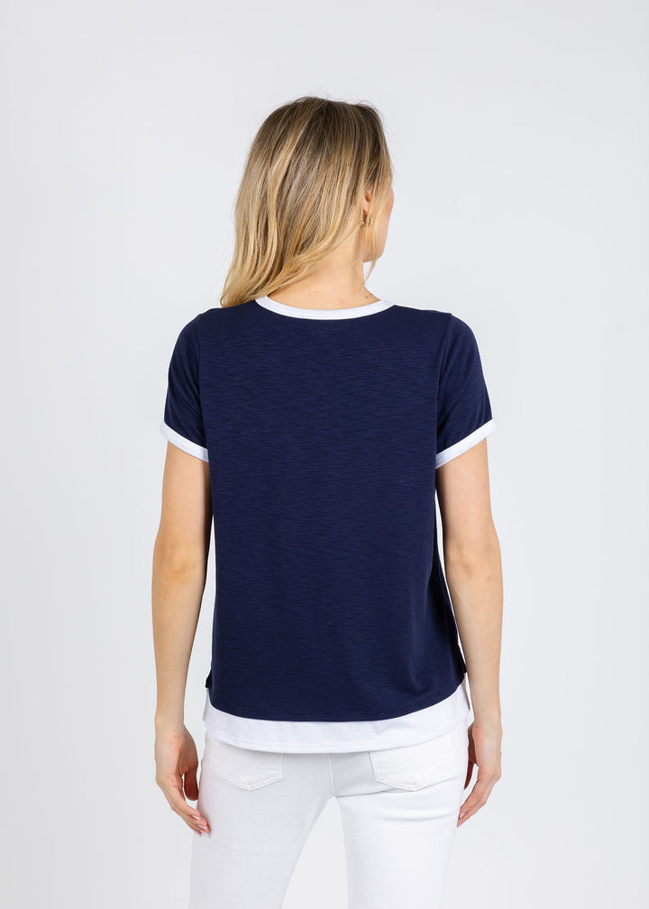 Nally & Millie Leah Layered Tee in Blue Night available at Barbara Katz