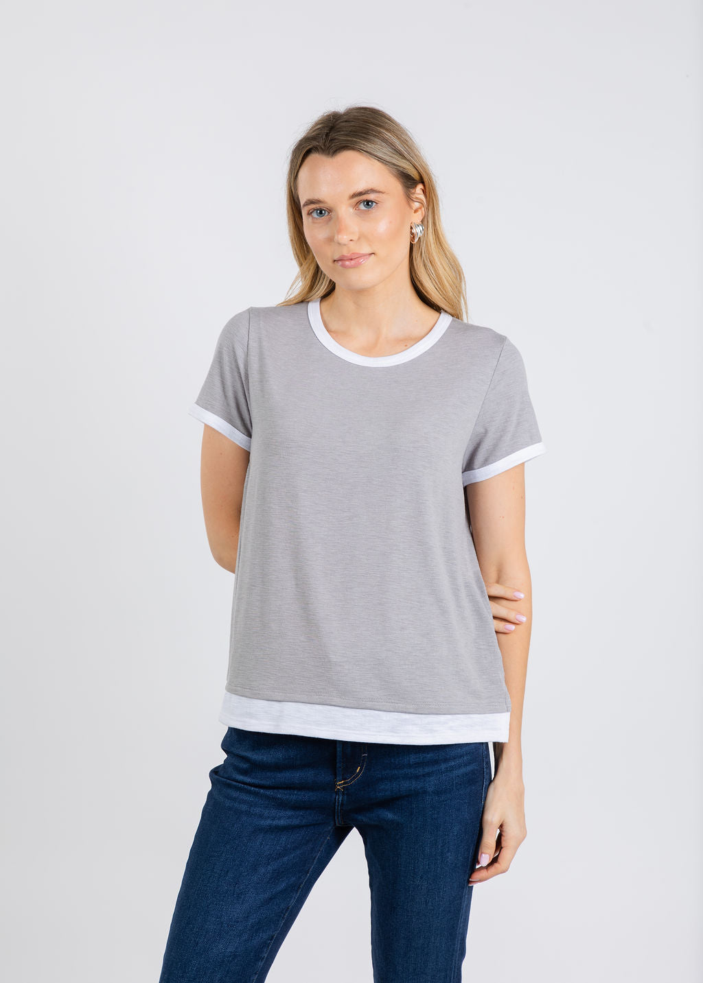 Nally & Millie Leah Layered Tee in Heather Grey available at Barbara Katz