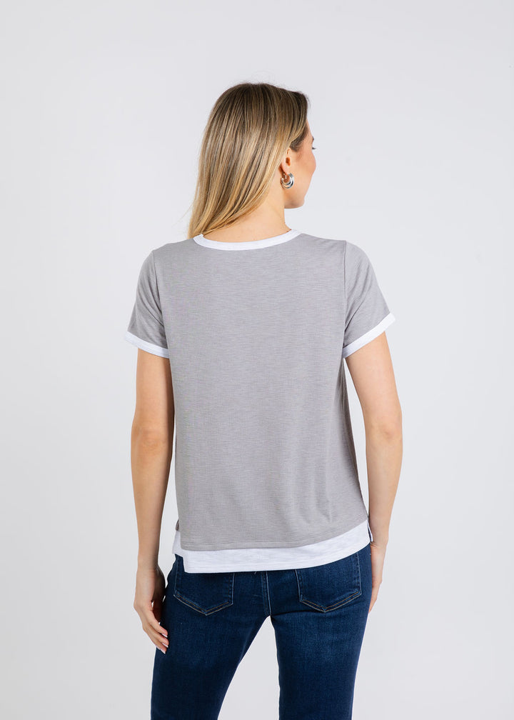 Nally & Millie Leah Layered Tee in Heather Grey available at Barbara Katz