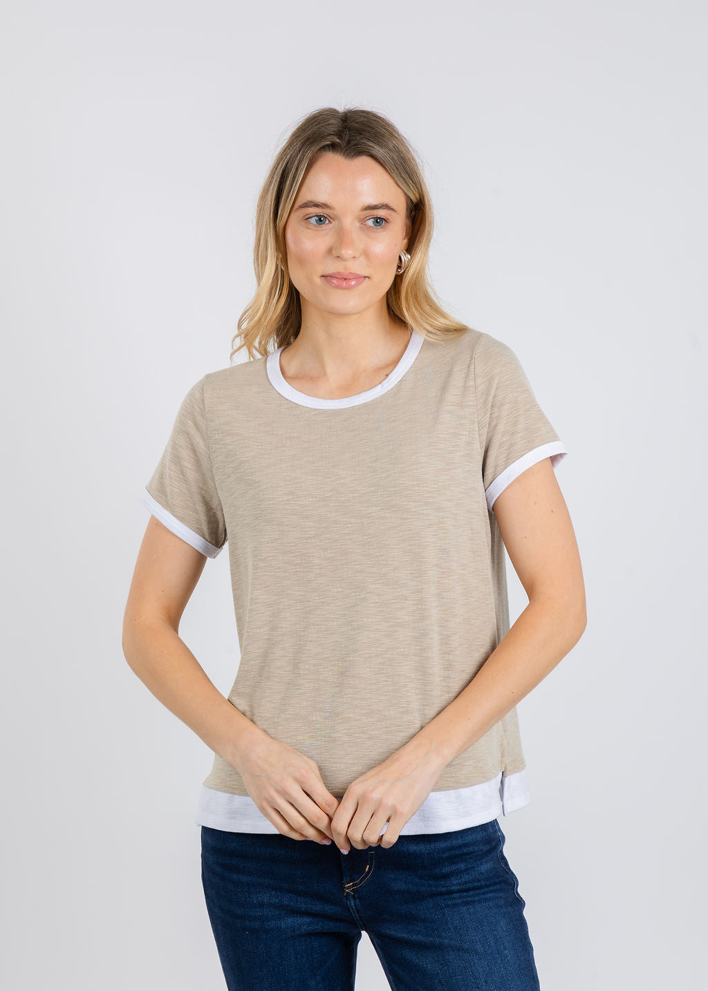 Nally & Millie Leah Layered Tee in Khaki available at Barbara Katz