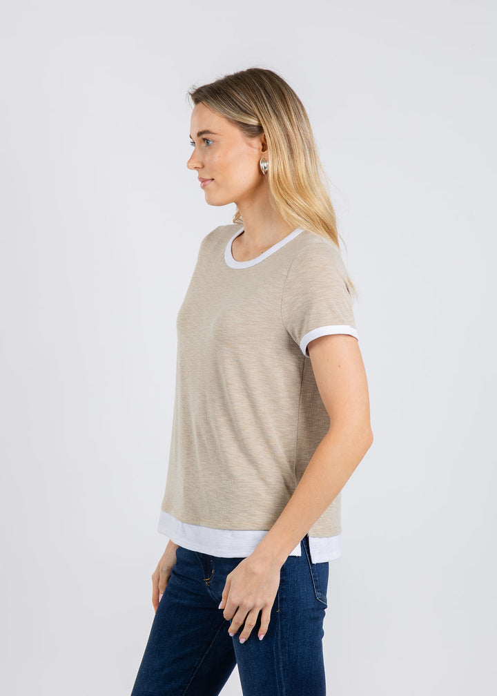 Nally & Millie Leah Layered Tee in Khaki available at Barbara Katz
