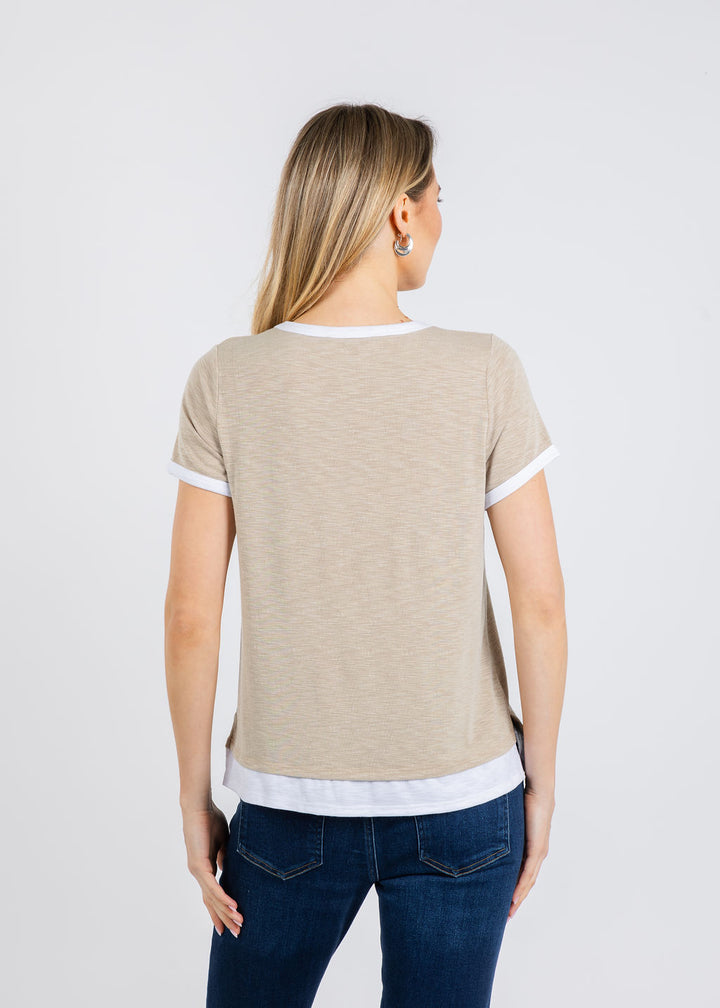 Nally & Millie Leah Layered Tee in Khaki available at Barbara Katz