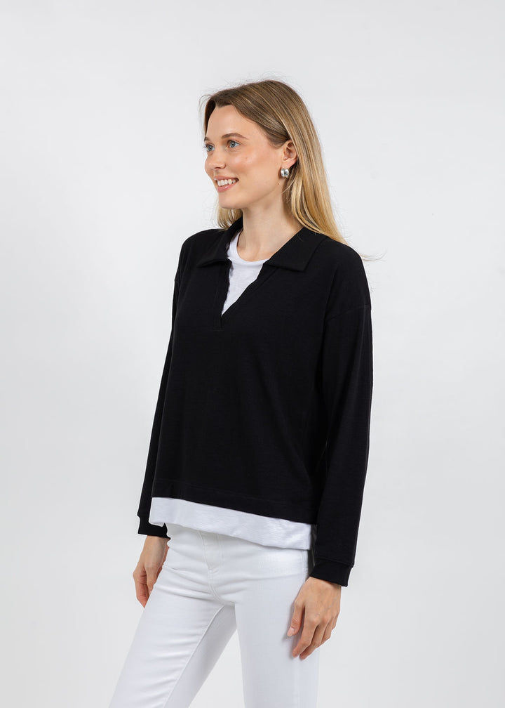 Nally & Millie Lily Layered Polo in Black available at Barbara Katz