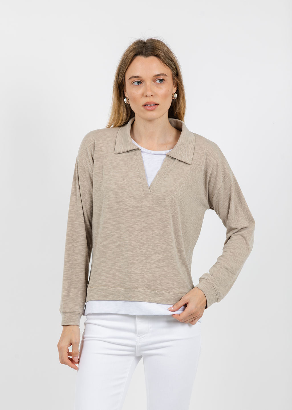Nally & Millie Lily Layered Polo in Khaki available at Barbara Katz
