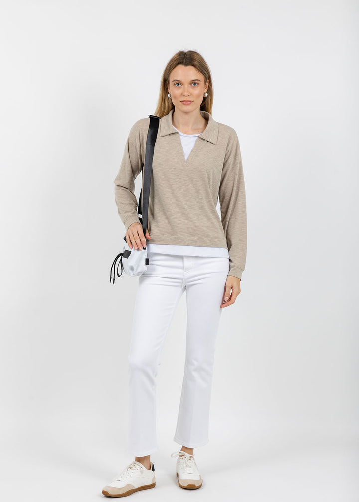 Nally & Millie Lily Layered Polo in Khaki available at Barbara Katz