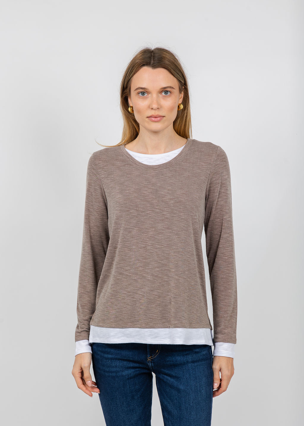 Nally & Millie Lucy Long Sleeve Layered Tee in Brown Sugar available at Barbara Katz