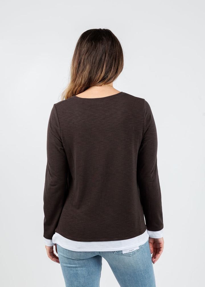 Nally & Millie Lucy Long Sleeve Layered Tee in Chocolate available at Barbara Katz