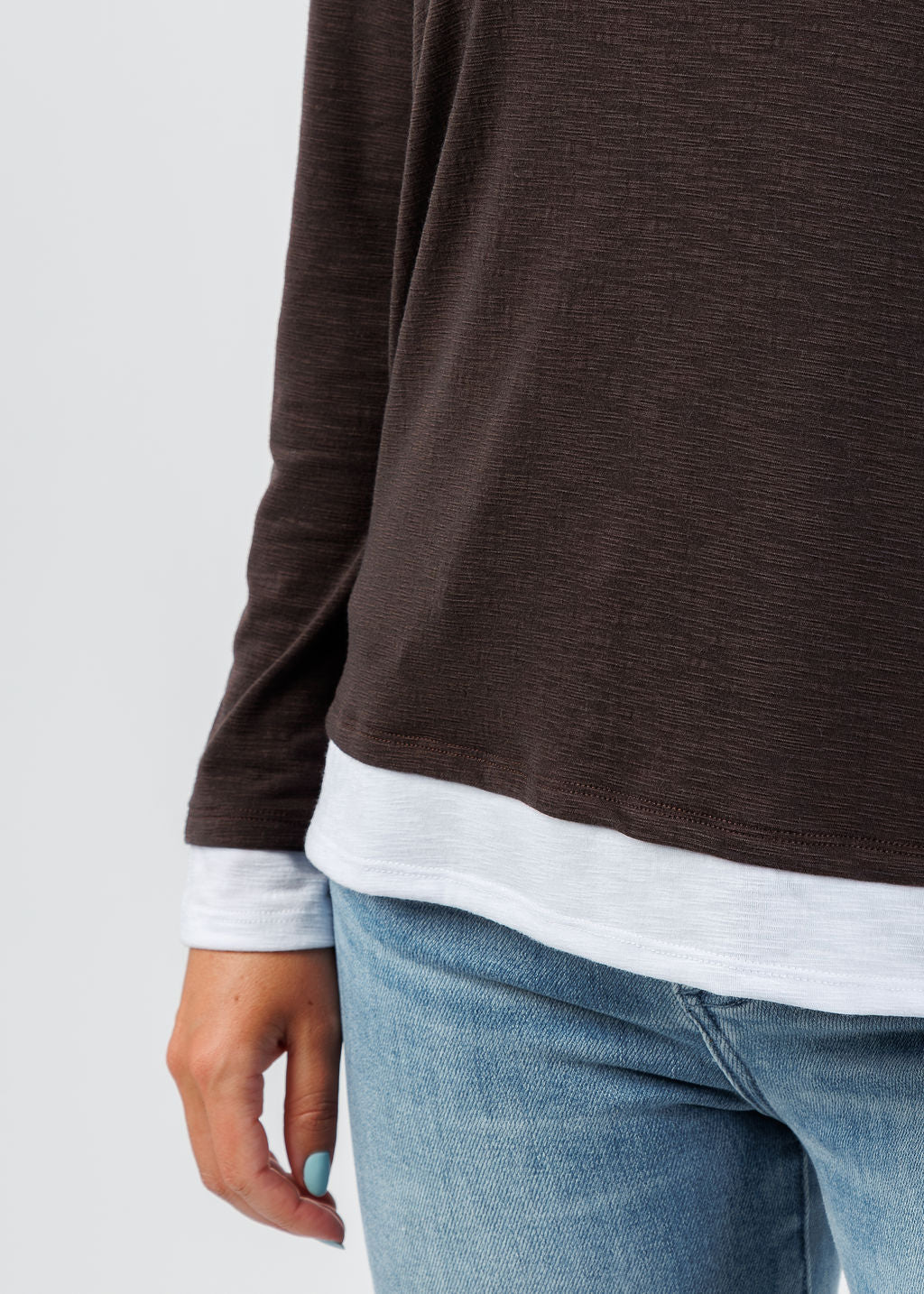 Nally & Millie Lucy Long Sleeve Layered Tee in Chocolate available at Barbara Katz