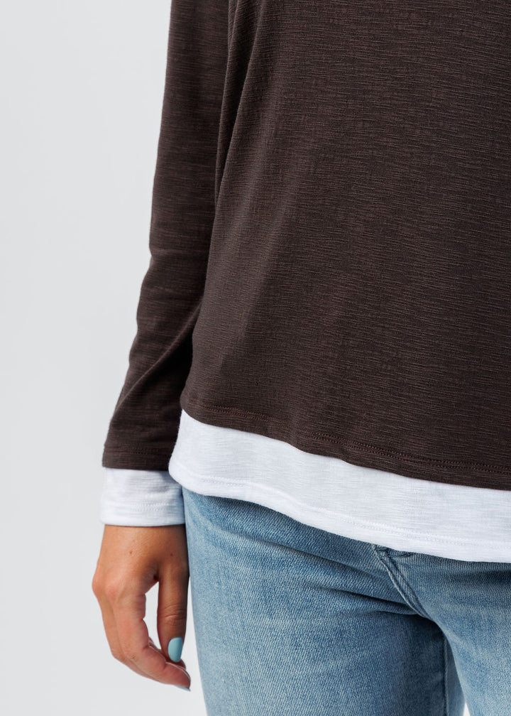 Nally & Millie Lucy Long Sleeve Layered Tee in Chocolate available at Barbara Katz