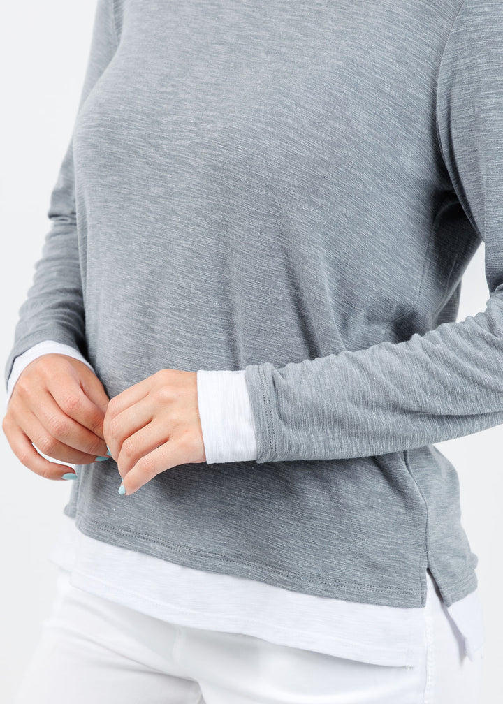 Nally & Millie Lucy Long Sleeve Layered Tee in Grey available at Barbara Katz