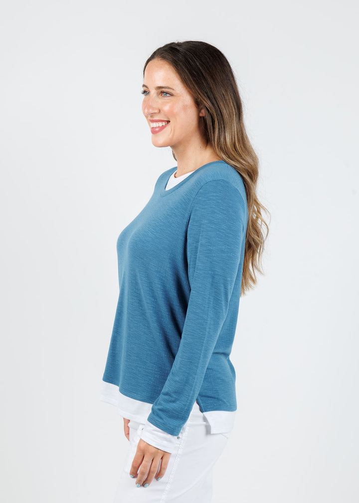 Nally & Millie Lucy Long Sleeve Layered Tee in Lapis available at Barbara Katz