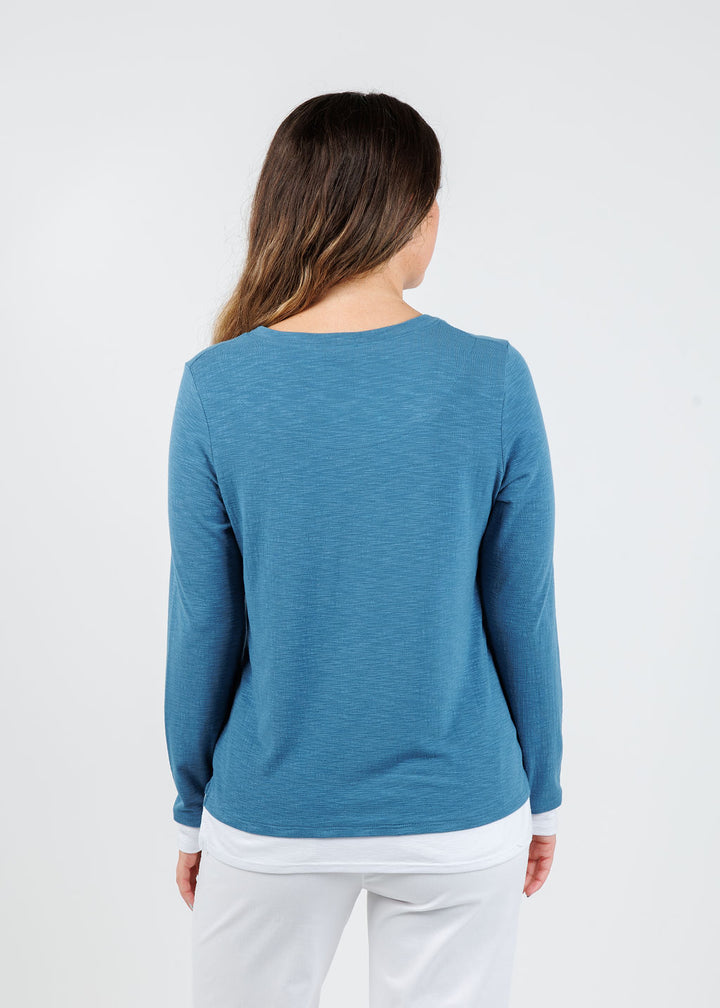 Nally & Millie Lucy Long Sleeve Layered Tee in Lapis available at Barbara Katz