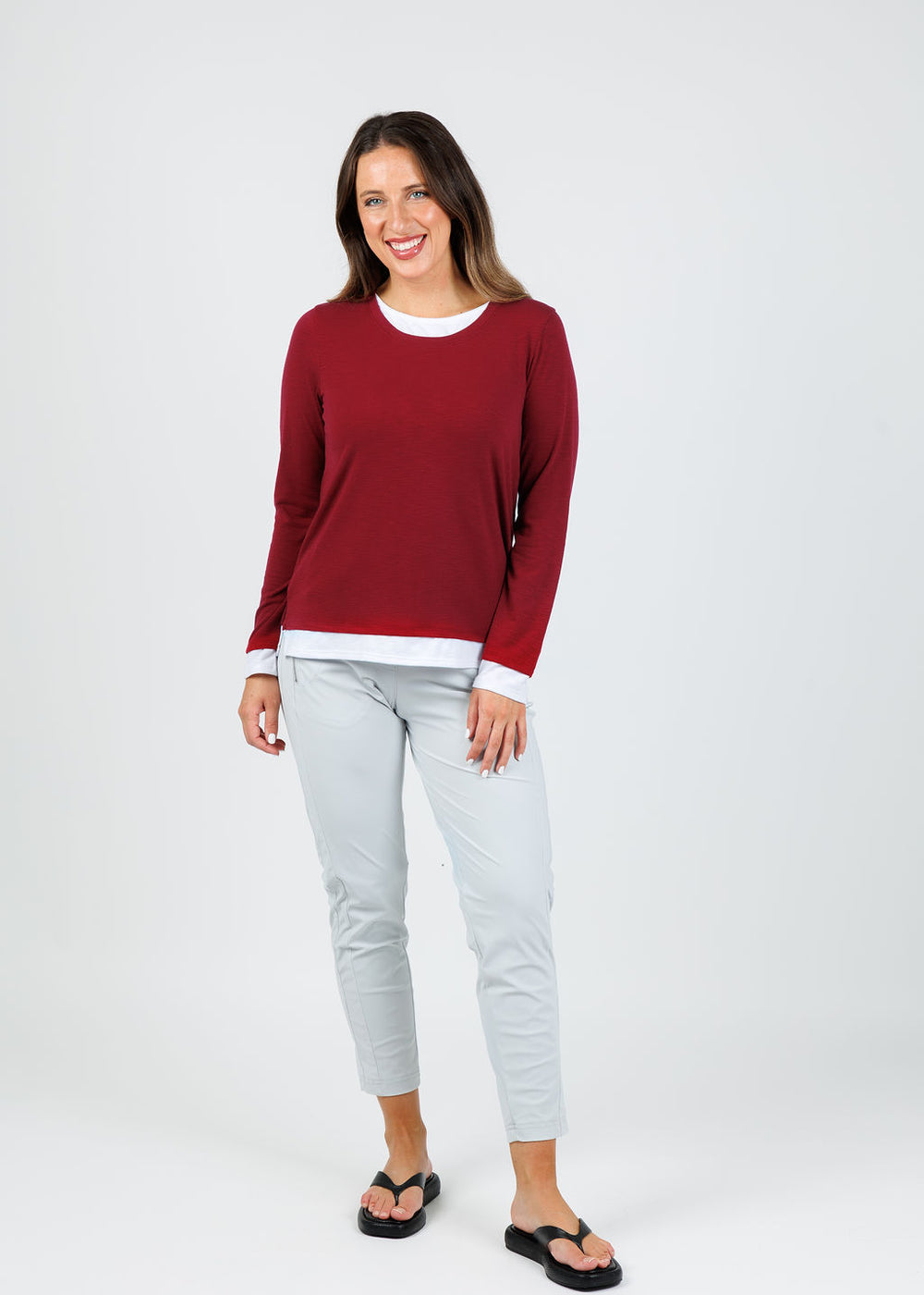 Nally & Millie Lucy Long Sleeve Layered Tee in Burgundy available at Barbara Katz