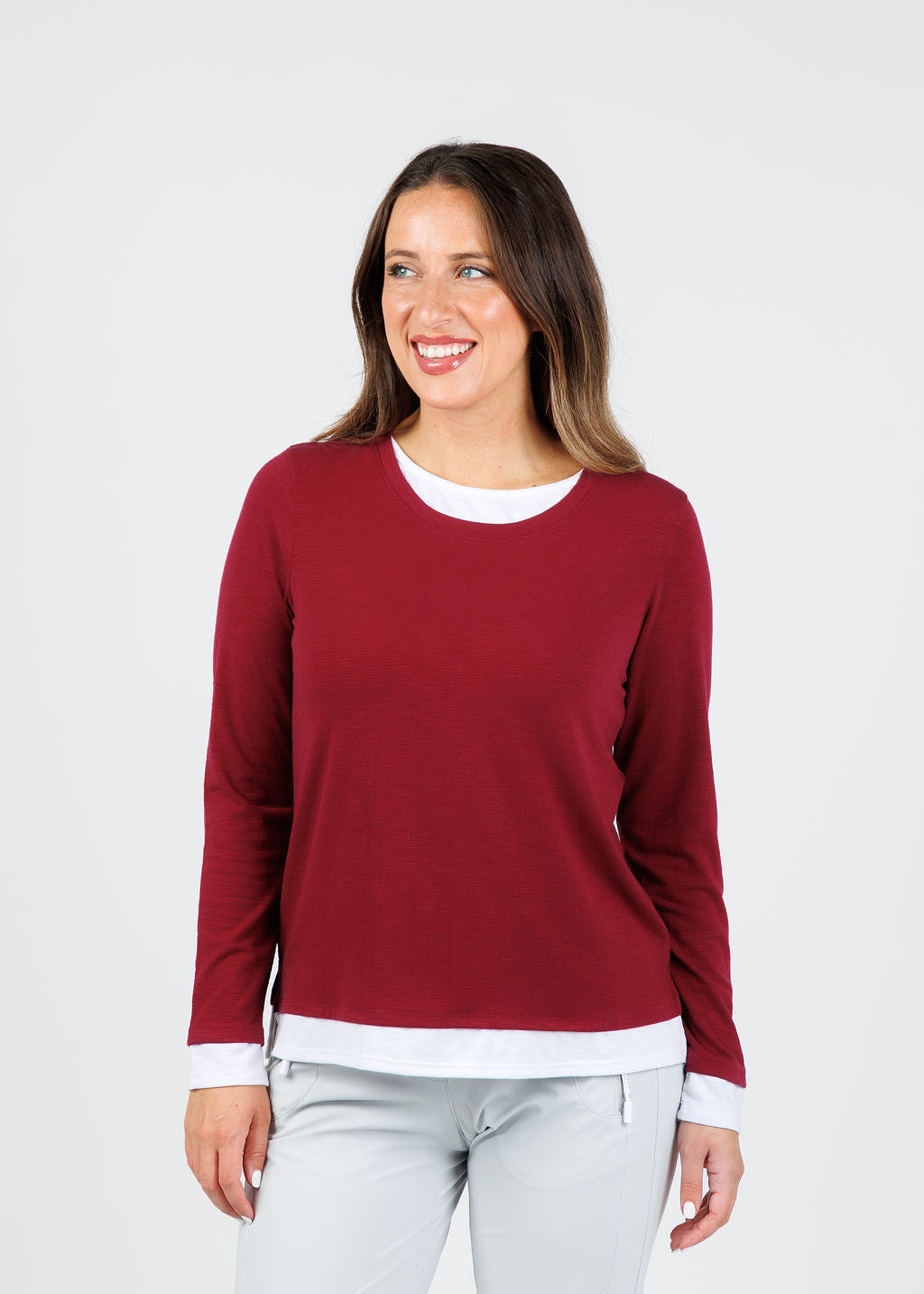 Nally & Millie Lucy Long Sleeve Layered Tee in Burgundy available at Barbara Katz