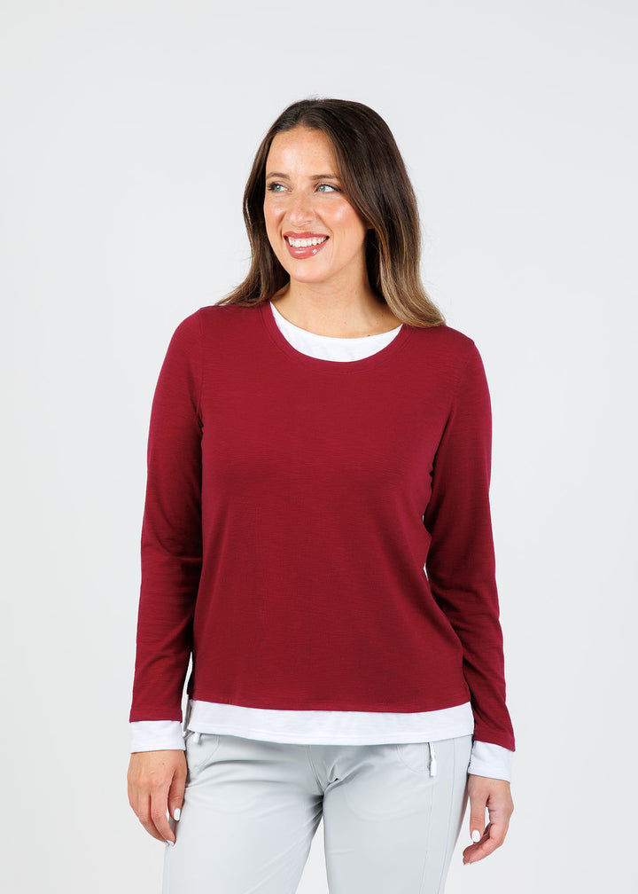 Nally & Millie Lucy Long Sleeve Layered Tee in Burgundy available at Barbara Katz