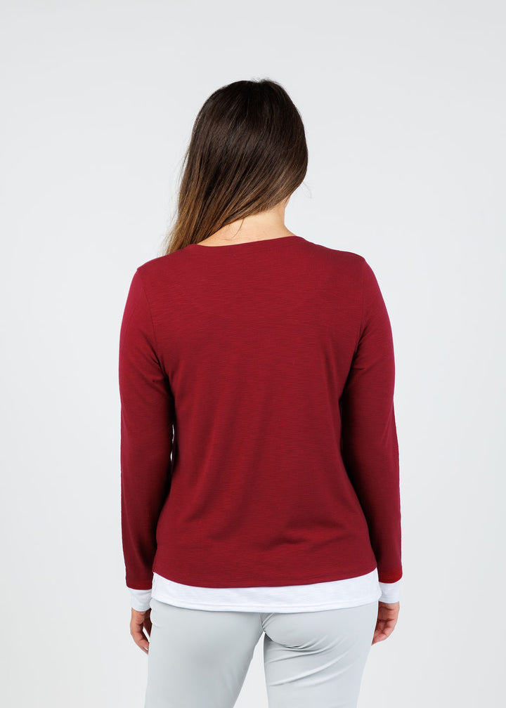 Nally & Millie Lucy Long Sleeve Layered Tee in Burgundy available at Barbara Katz