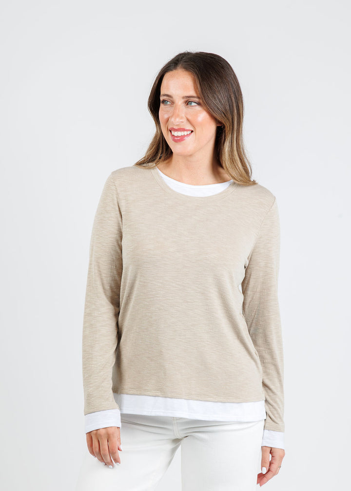 Nally & Millie Lucy Long Sleeve Layered Tee in Khaki available at Barbara Katz
