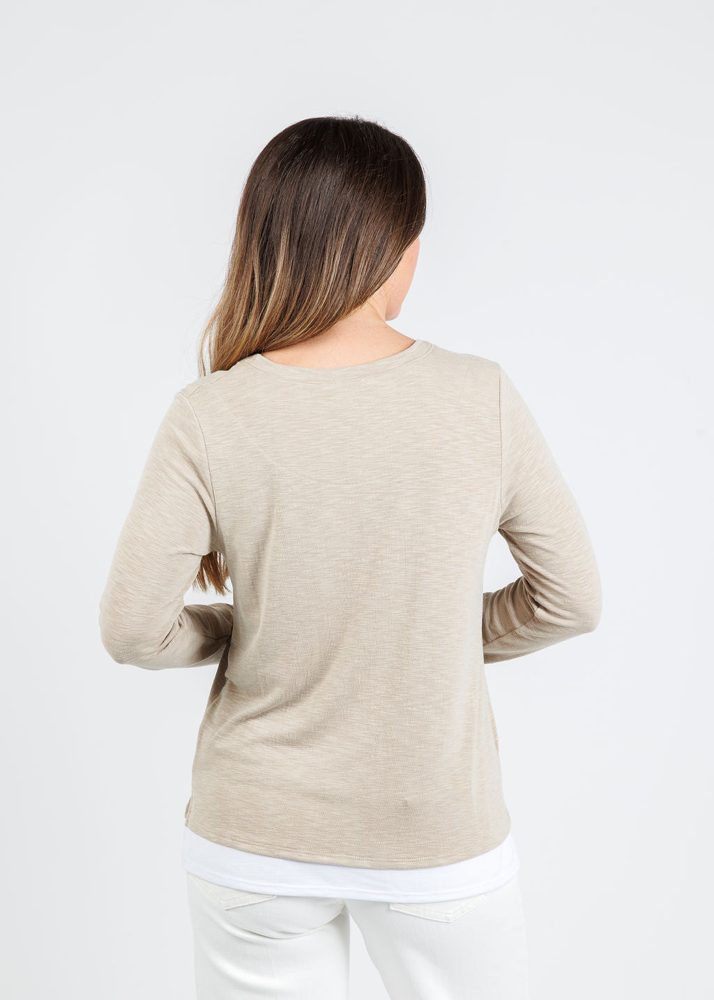 Nally & Millie Lucy Long Sleeve Layered Tee in Khaki available at Barbara Katz
