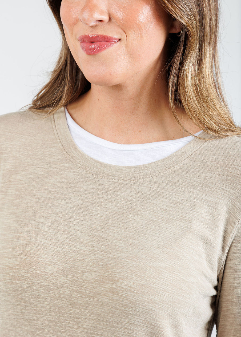 Nally & Millie Lucy Long Sleeve Layered Tee in Khaki available at Barbara Katz