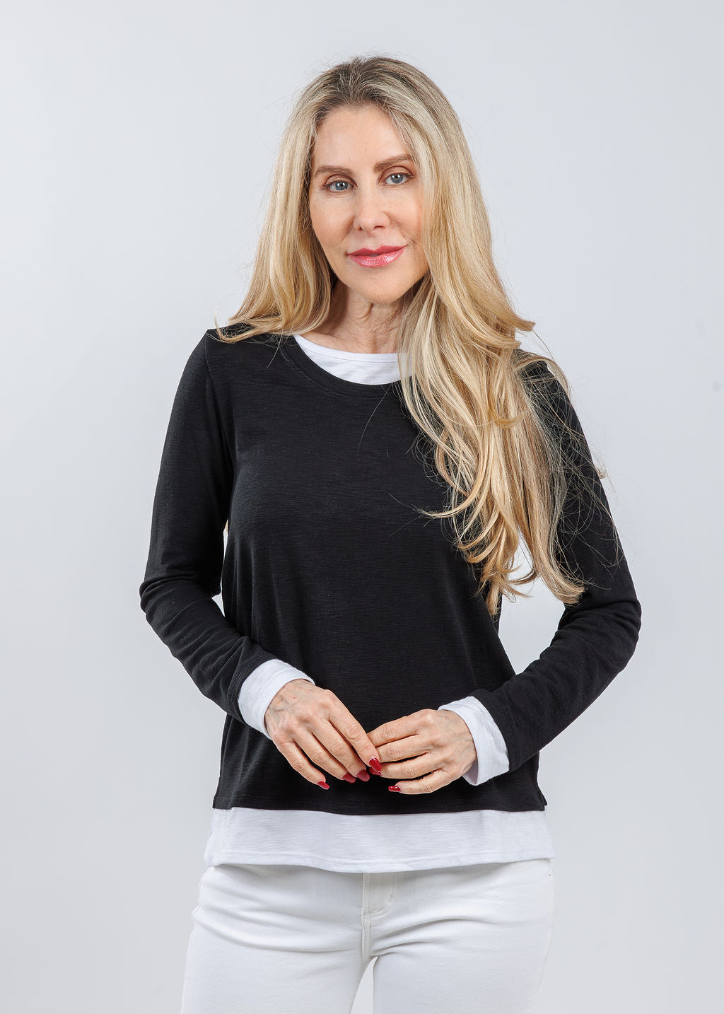 Nally & Millie Lucy Long Sleeve Layered Tee in Black available at Barbara Katz