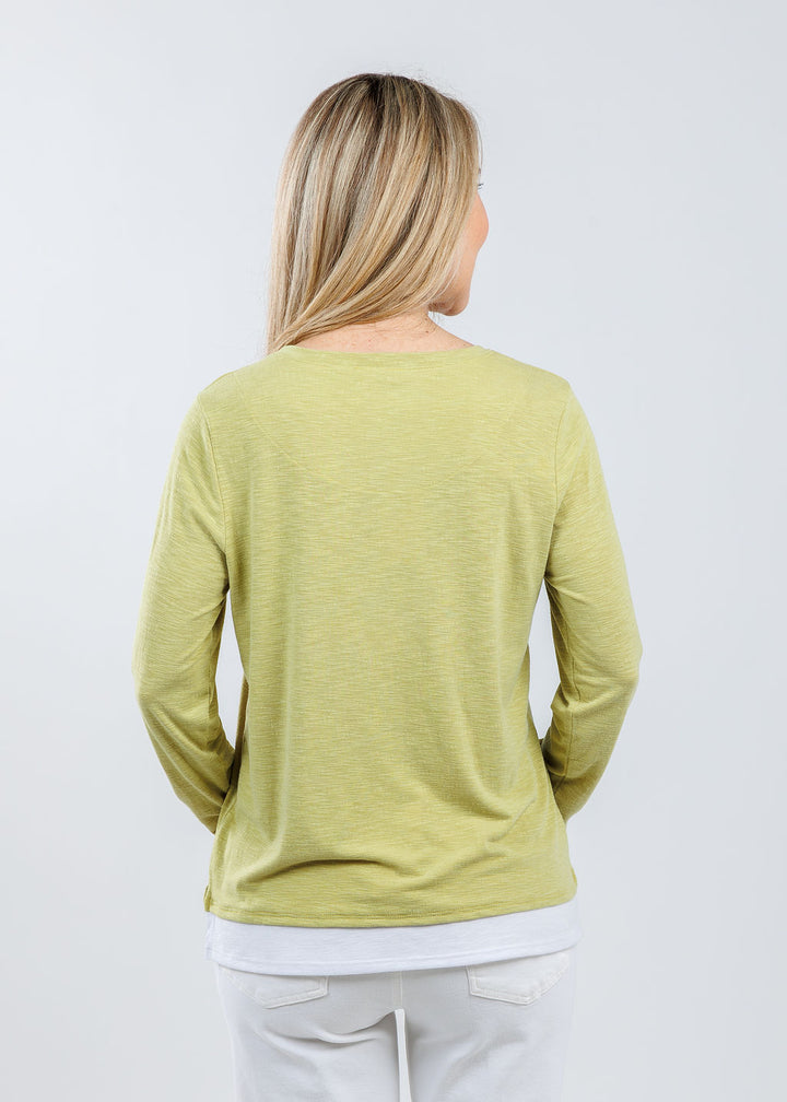 Nally & Millie Lucy Long Sleeve Layered Tee in Lime available at Barbara Katz