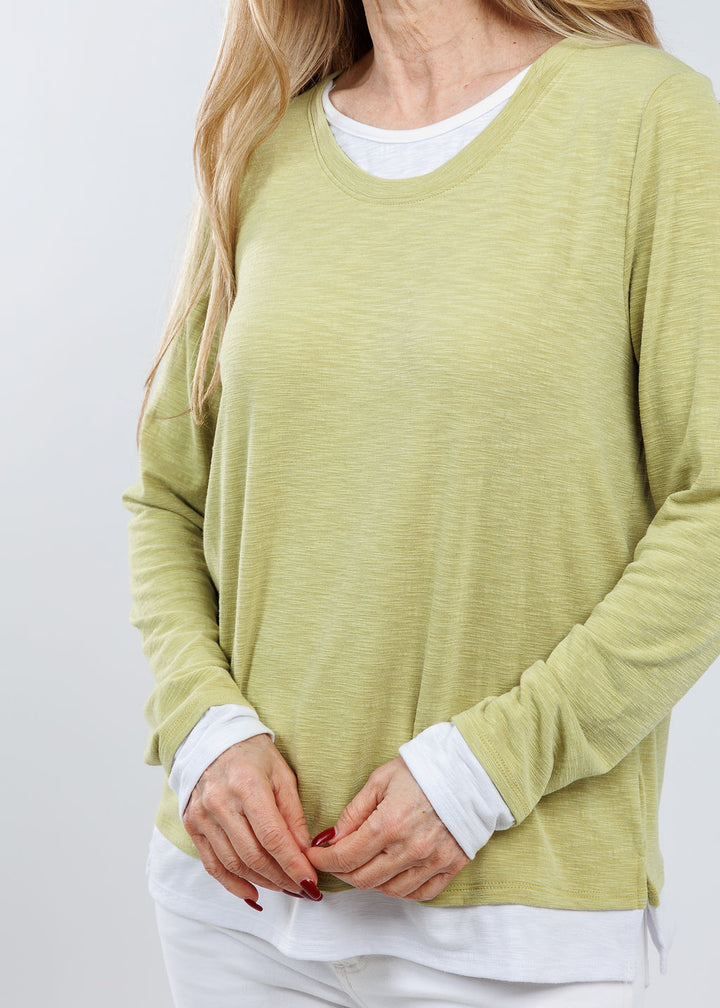 Nally & Millie Lucy Long Sleeve Layered Tee in Lime available at Barbara Katz