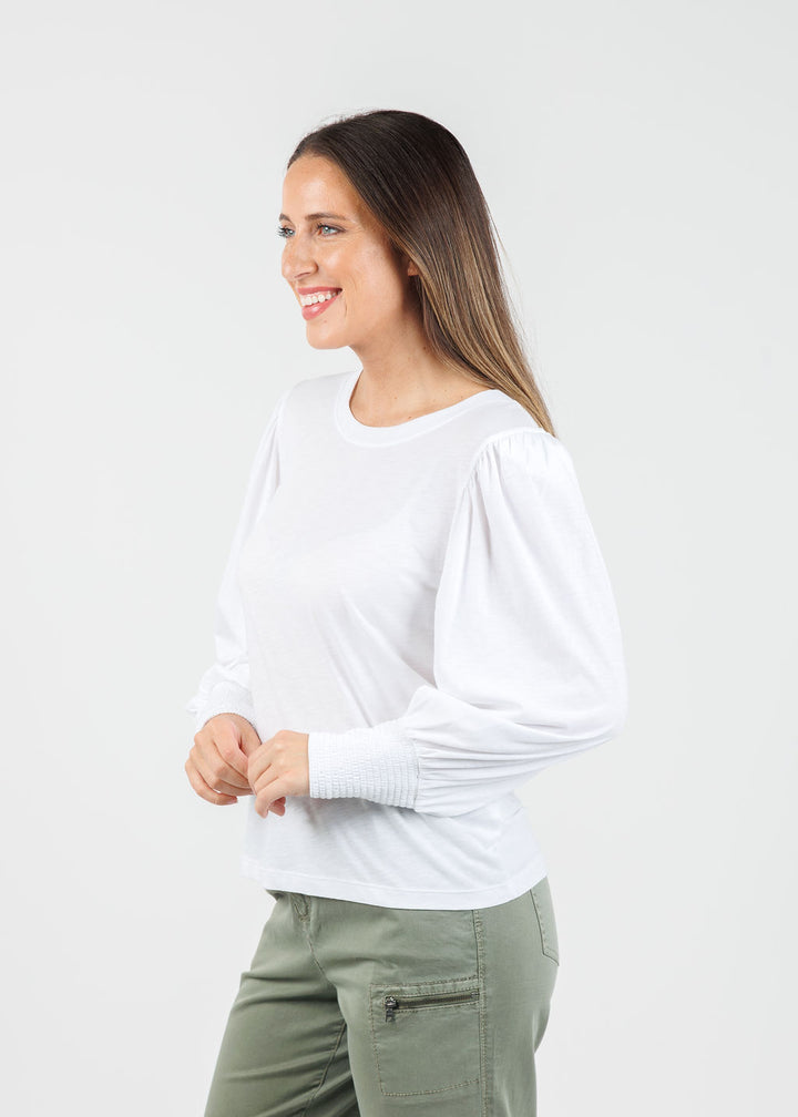 Nation Los Angeles Loren Smocked Peasant Tee in White available at Barbara Katz