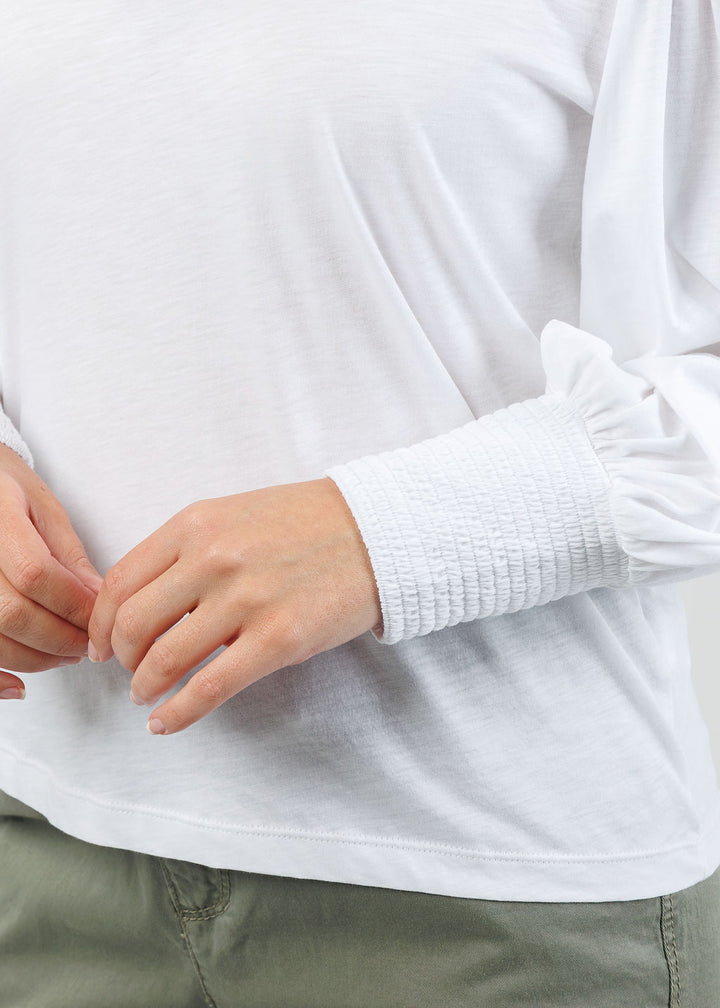 Nation Los Angeles Loren Smocked Peasant Tee in White available at Barbara Katz