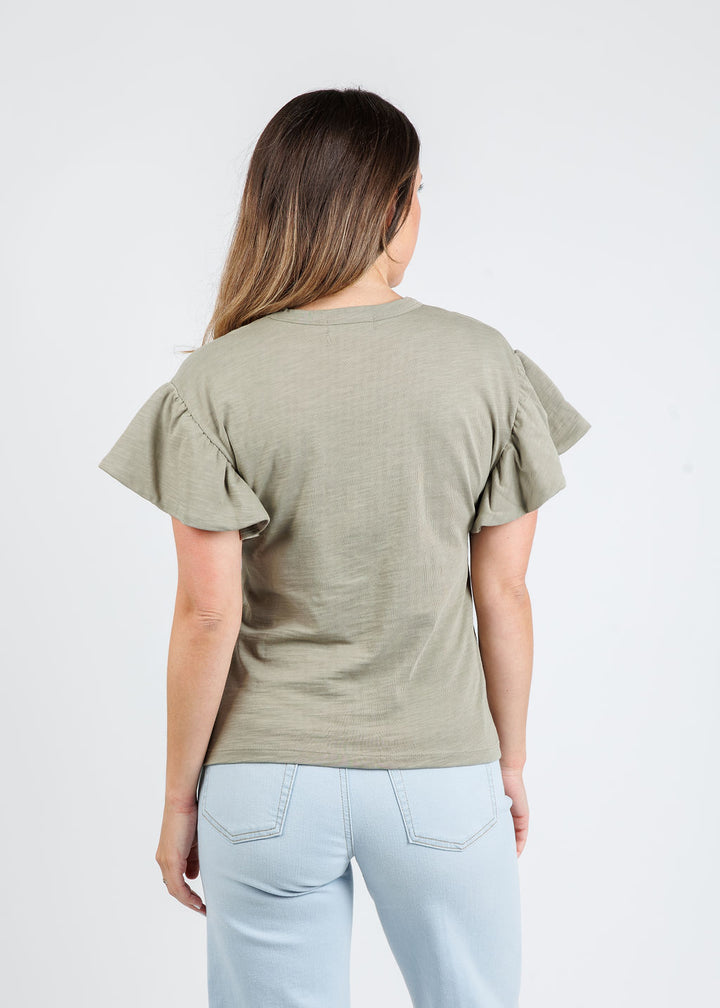 Nation Los Angeles Camille Ruffle Sleeve Top in Herb available at Barbara Katz