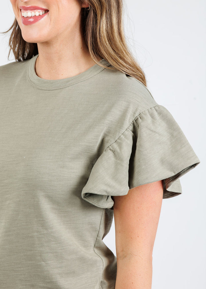 Nation Los Angeles Camille Ruffle Sleeve Top in Herb available at Barbara Katz