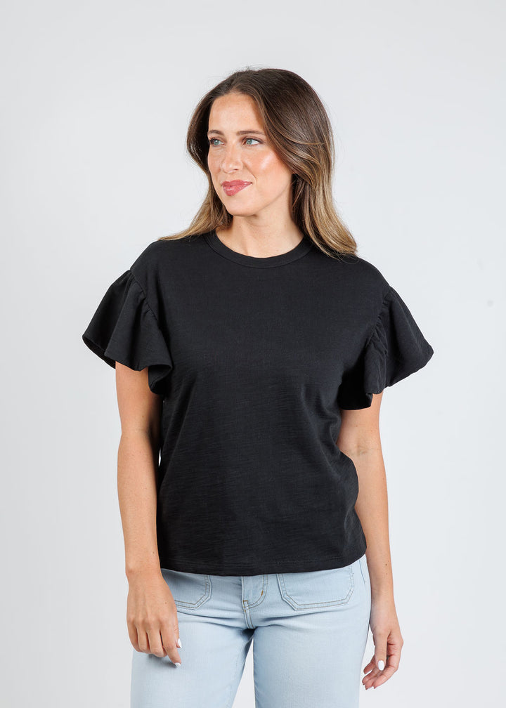 Nation Los Angeles Camille Ruffle Sleeve Top in Jet Black available at Barbara Katz