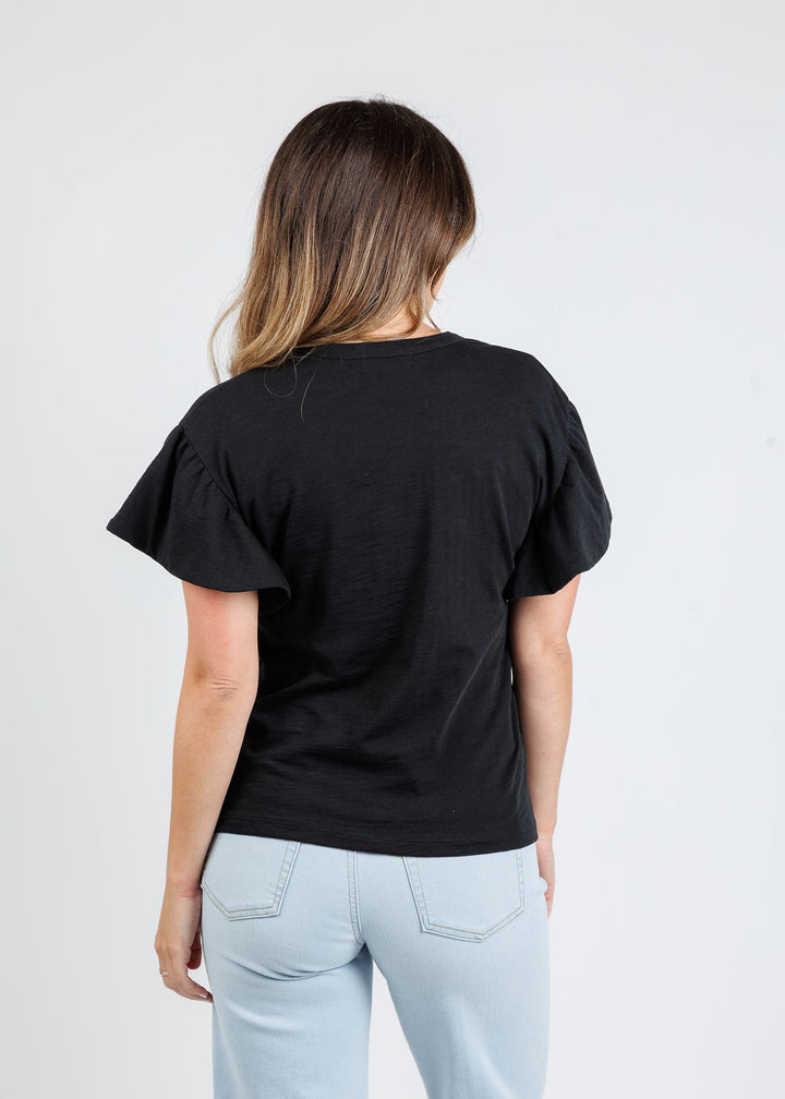 Nation Los Angeles Camille Ruffle Sleeve Top in Jet Black available at Barbara Katz