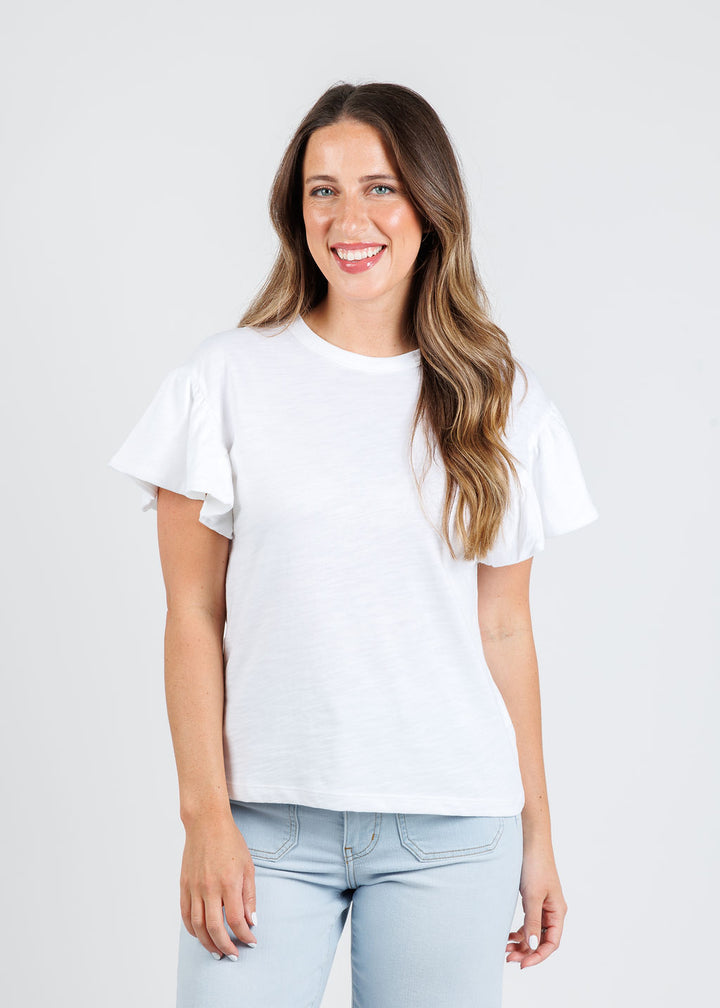 Nation Los Angeles Camille Ruffle Sleeve Top in Optic White available at Barbara Katz