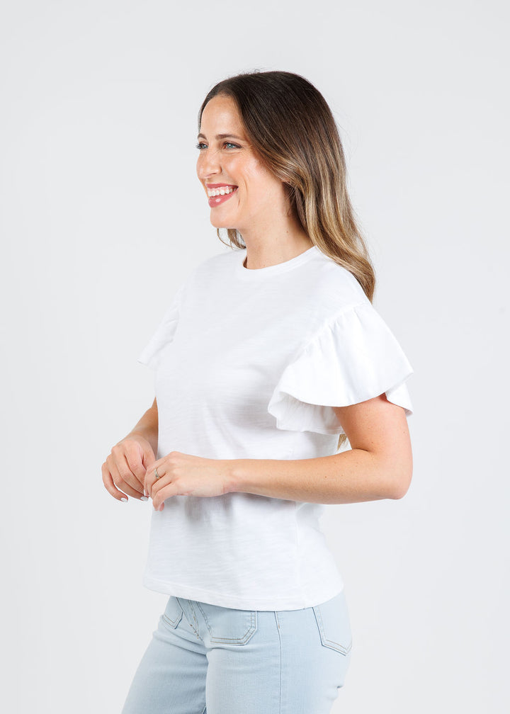 Nation Los Angeles Camille Ruffle Sleeve Top in Optic White available at Barbara Katz