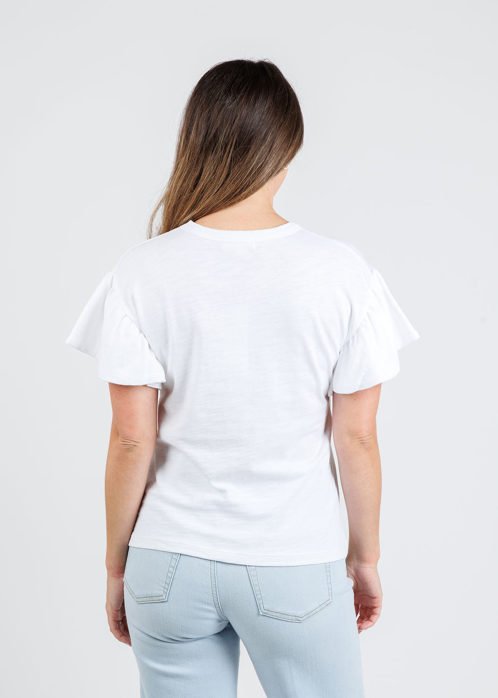 Nation Los Angeles Camille Ruffle Sleeve Top in Optic White available at Barbara Katz
