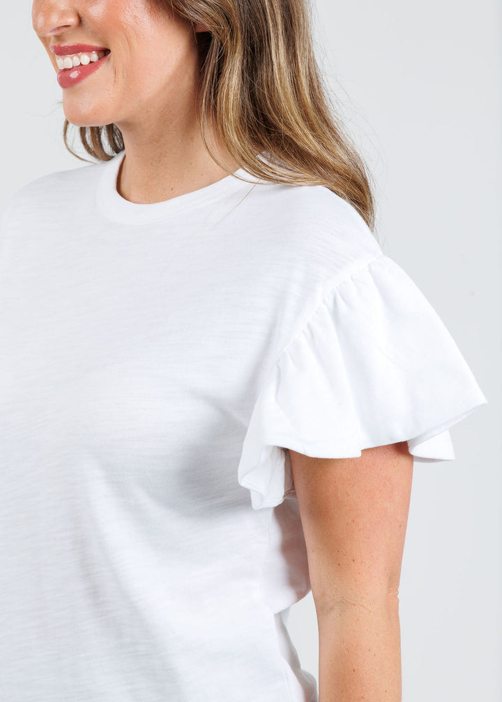 Nation Los Angeles Camille Ruffle Sleeve Top in Optic White available at Barbara Katz