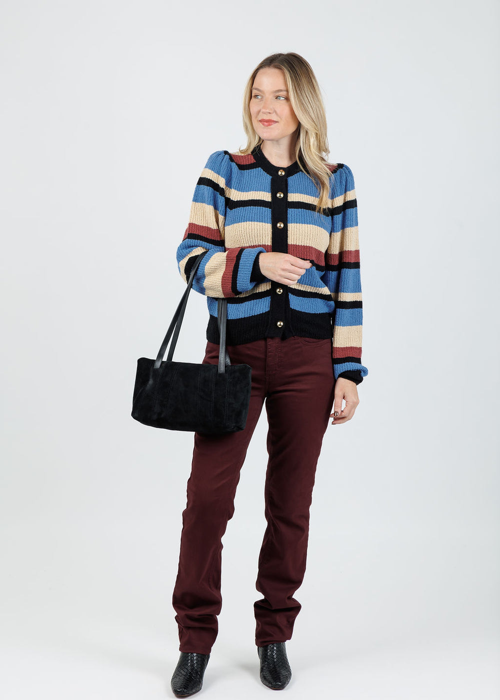 Nation Carmela Cardigan in Velour Multi Stripe available at Barbara Katz