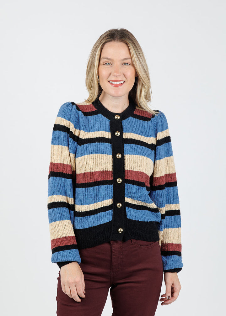 Nation Carmela Cardigan in Velour Multi Stripe available at Barbara Katz