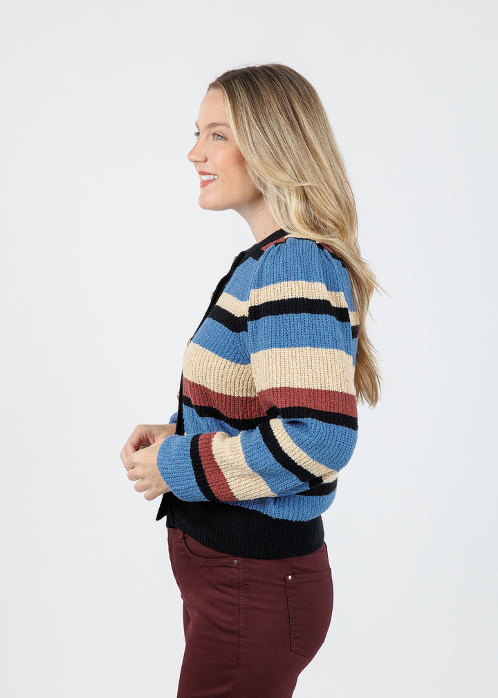 Nation Carmela Cardigan in Velour Multi Stripe available at Barbara Katz