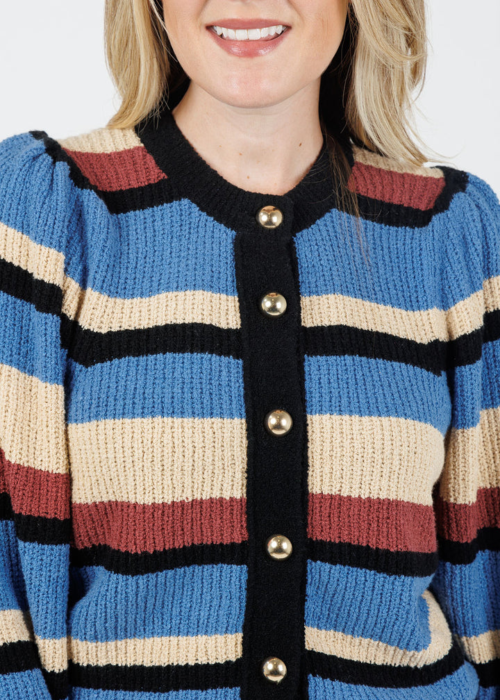 Nation Carmela Cardigan in Velour Multi Stripe available at Barbara Katz