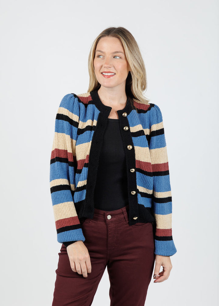 Nation Carmela Cardigan in Velour Multi Stripe available at Barbara Katz