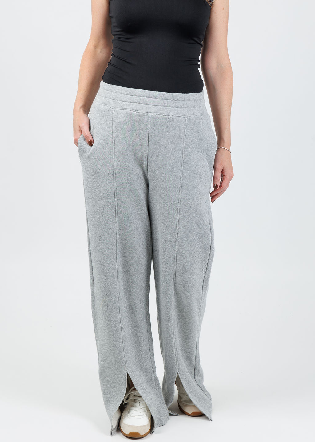 Nation Lincoln Front Slit Knit Pants in Heather Grey available at Barbara Katz