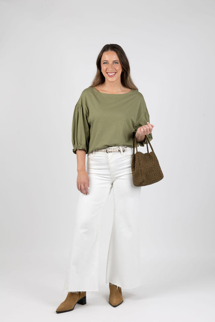 Nation Los Angeles Sandra Boatneck Top in Matcha available at Barbara Katz