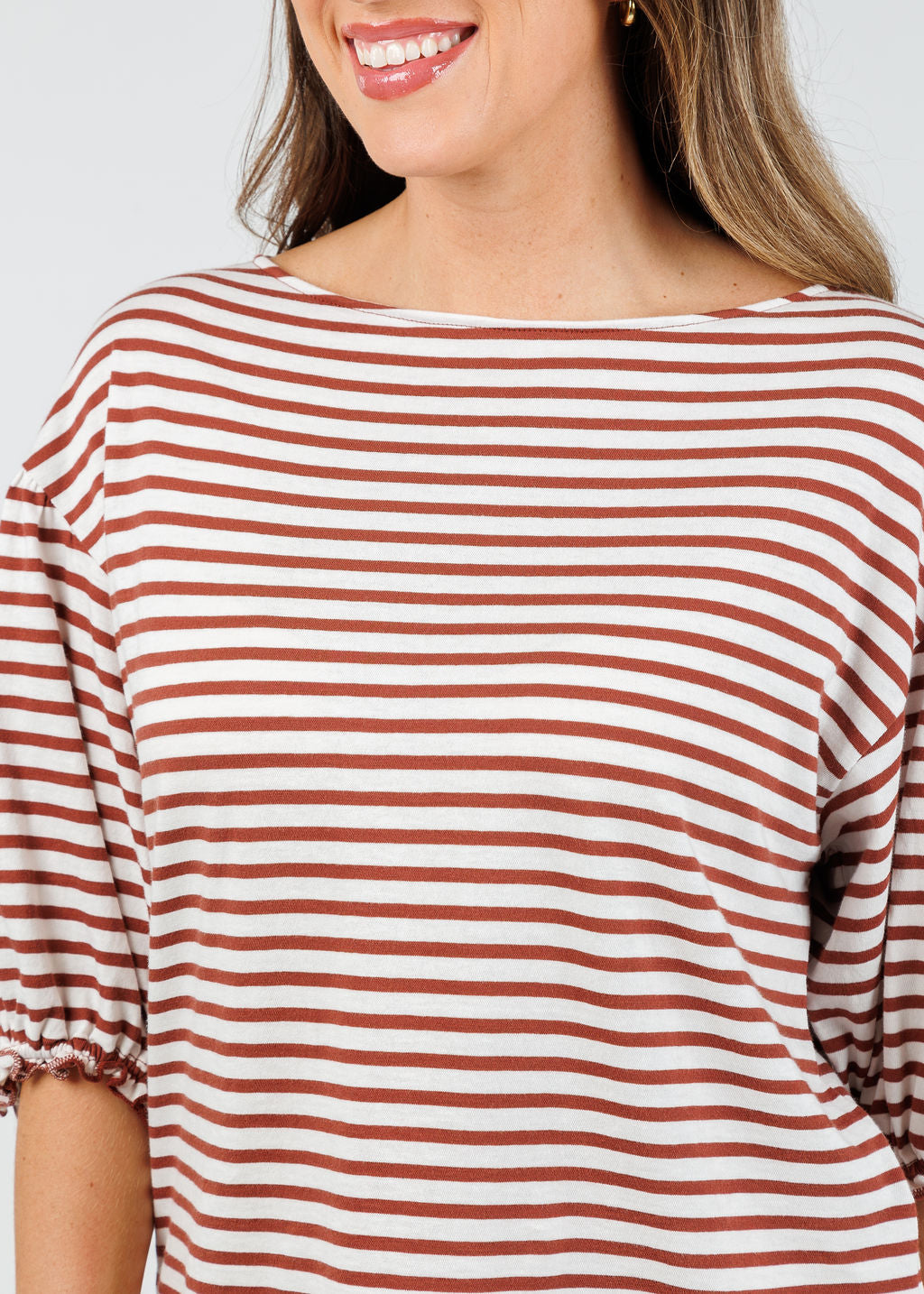 Nation Sandra Boatneck Top in Sable Stripe available at Barbara Katz
