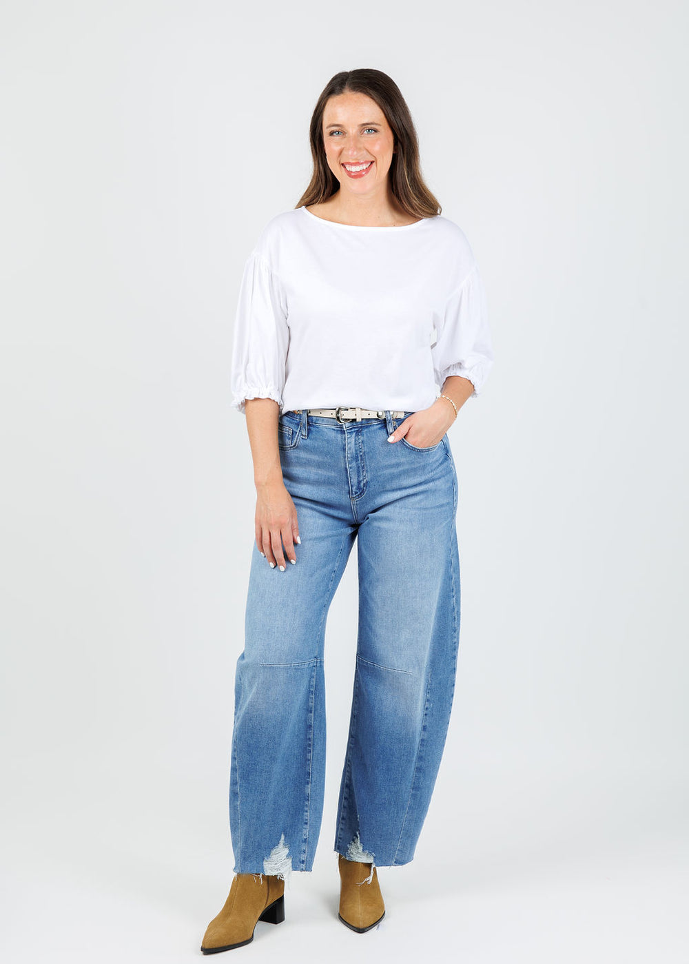 Nation Los Angeles Sandra Boatneck Top in White available at Barbara Katz