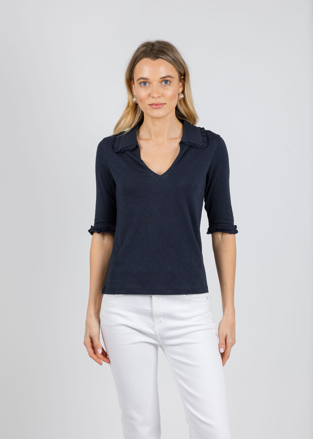 Nation Los Angeles Allison Collared Tee in Night Sky available at Barbara Katz