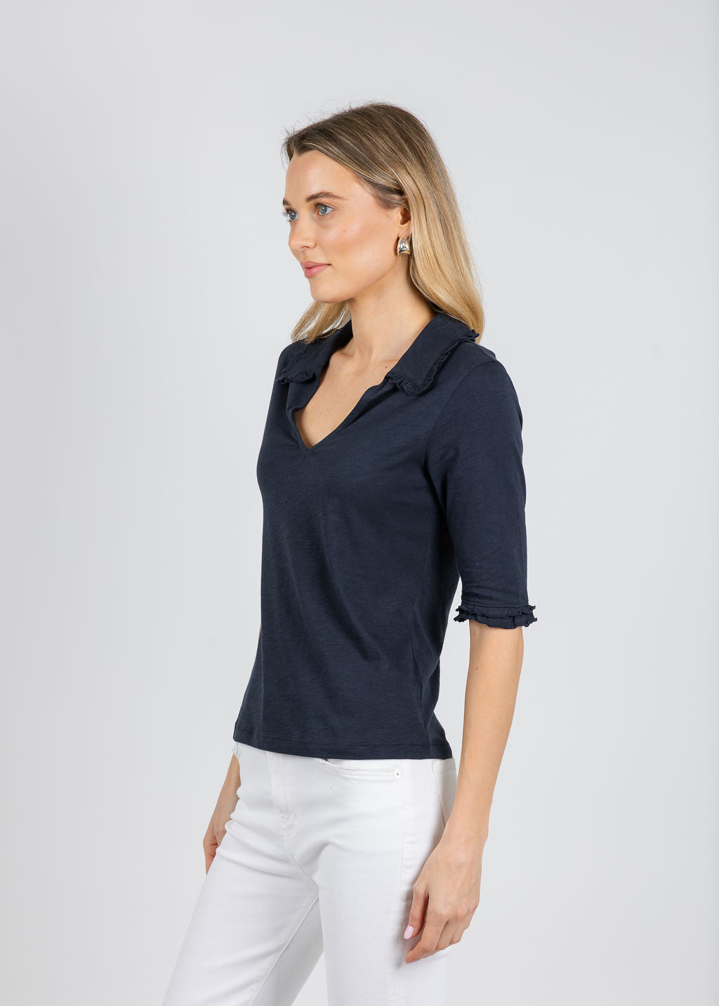 Nation Los Angeles Allison Collared Tee in Night Sky available at Barbara Katz