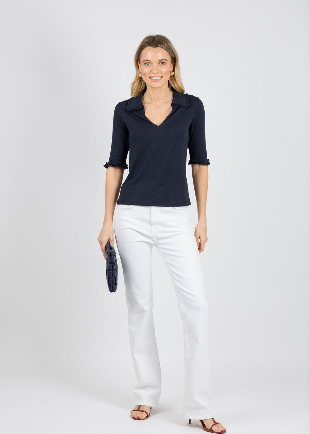 Nation Los Angeles Allison Collared Tee in Night Sky available at Barbara Katz