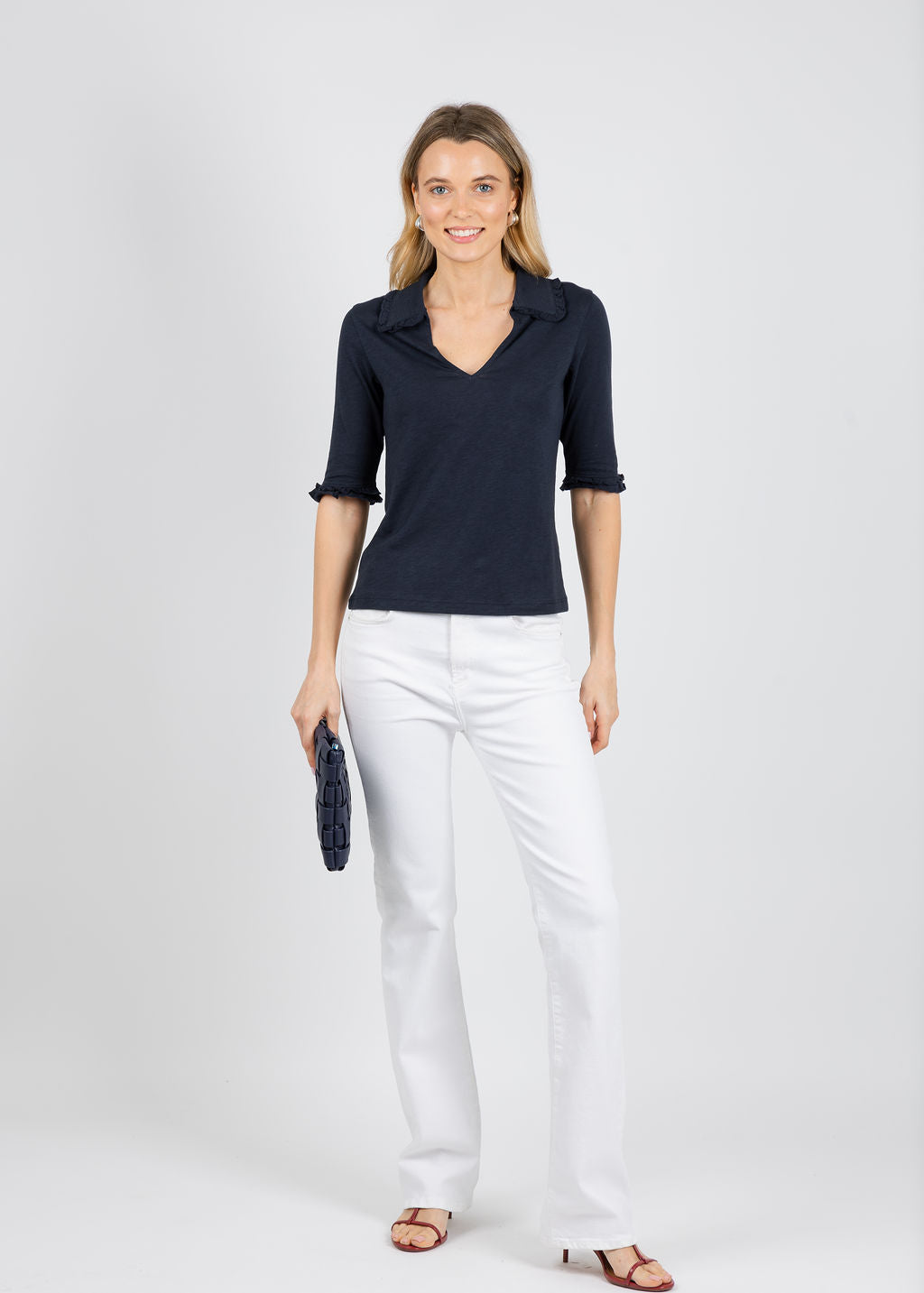 Nation Los Angeles Allison Collared Tee in Night Sky available at Barbara Katz